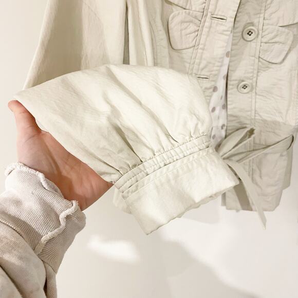 Taikonku Anthropologie Cotton Belted Jacket Khaki Cream 10 - Picture 10 of 12